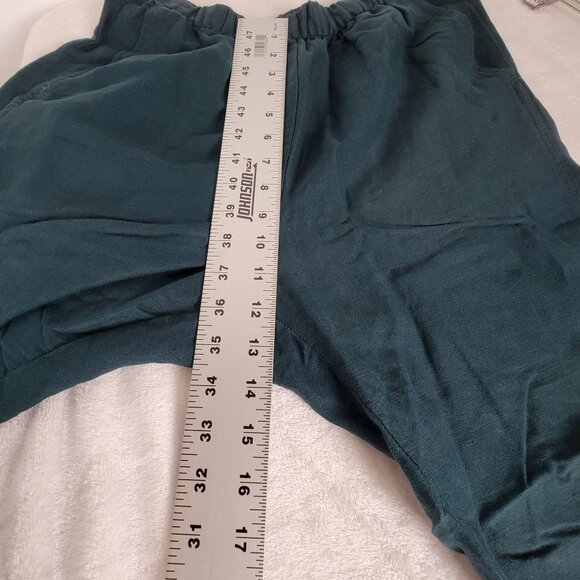 Oysho Womens High Rise Elastic Waist Linen Straight Leg Crop Pants Medium Teal - Picture 6 of 10